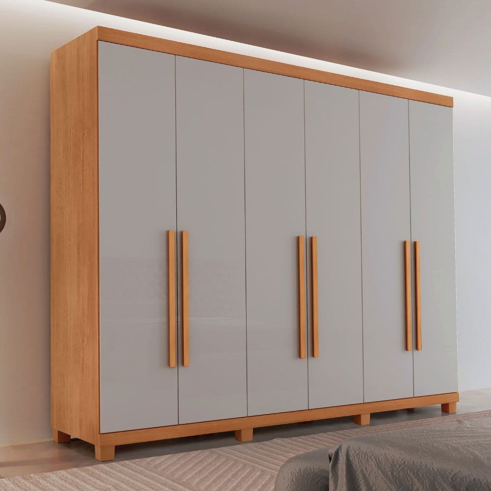 Guarda Roupa Casal Maya 100 MDF 6 Portas e 6 Gavetas com pes Moderna Mobilia