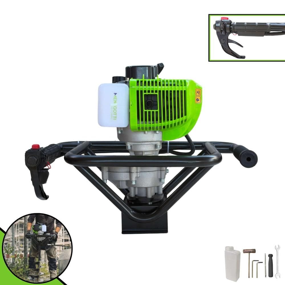 Perfurador de Solo Sem Broca Profissional Menegotti MPS52 À Gasolina 2T 52cc 1,8HP de Potência 9.000rpm Para Plantio e Construção Civil