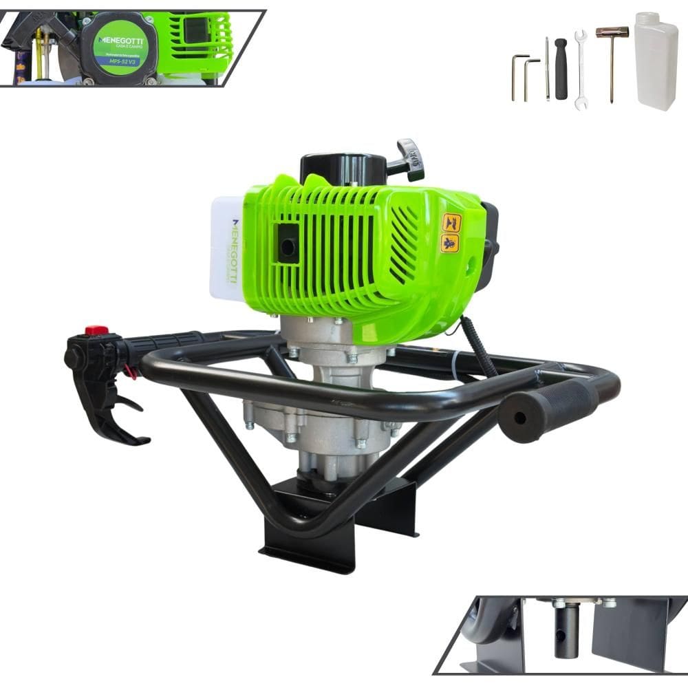 Perfurador Polaca Cavadeira Sem Broca Menegotti MPS-52 À Gasolina 2T 52cc 1,8HP 9.000rpm Com Ignição CDI Para Construção Civil