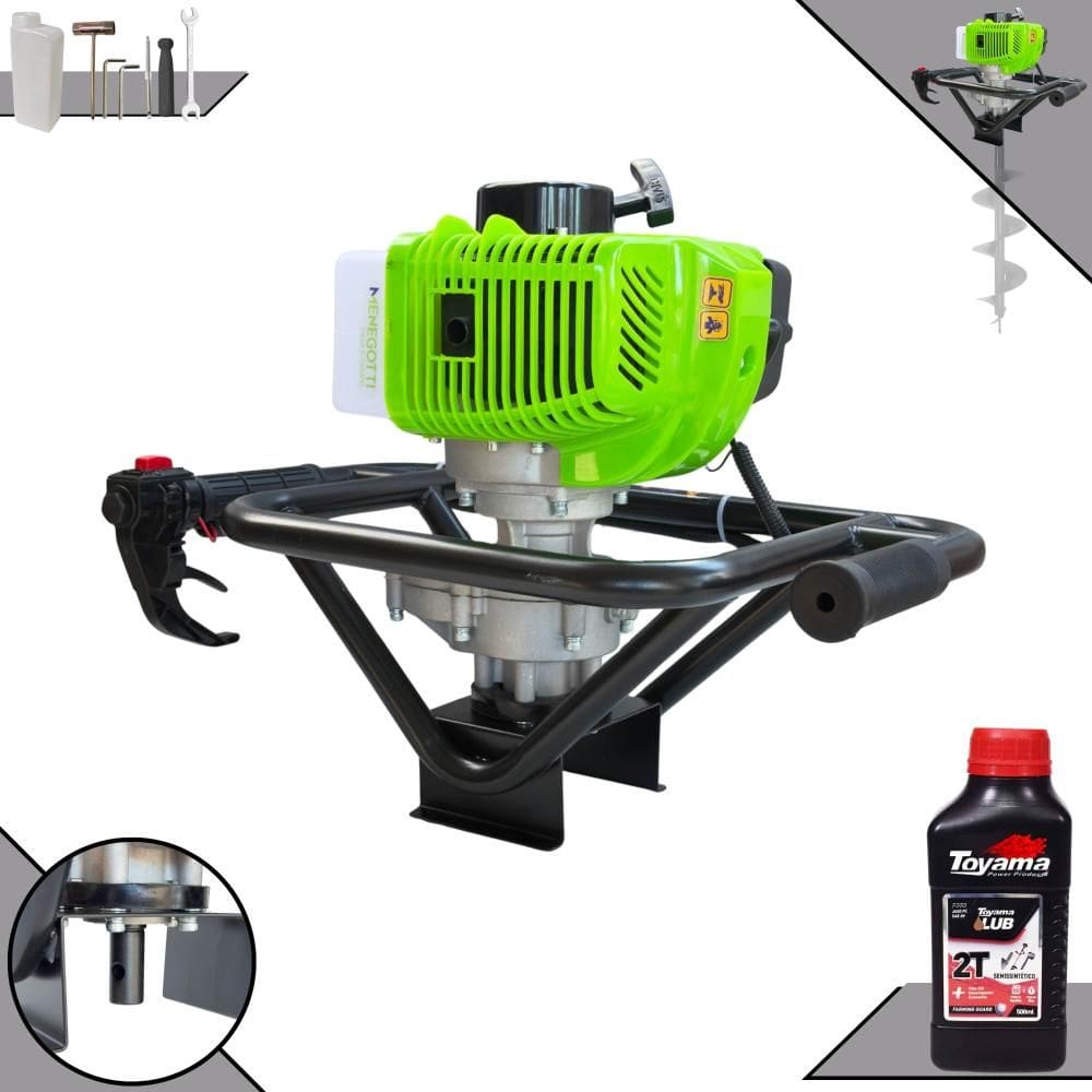 Perfurador de Solo Sem Broca Menegotti MPS52 À Gasolina Motor 2T 52cc 1,8HP de Potência Alta Rotação e Performance + ÓLEO TOYAMA FG50 EXTRA