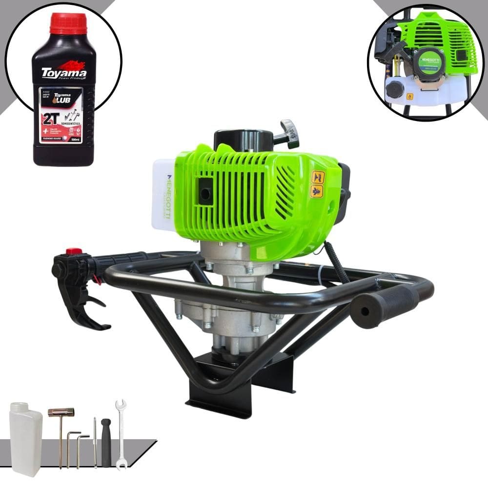 Perfurador Polaca Cavadeira Sem Broca Menegotti MPS-52 À Gasolina 2T 52cc 1,8HP 9.000rpm Com Ignição CDI Para Construção Civil + ÓLEO TOYAMA FG50 2T