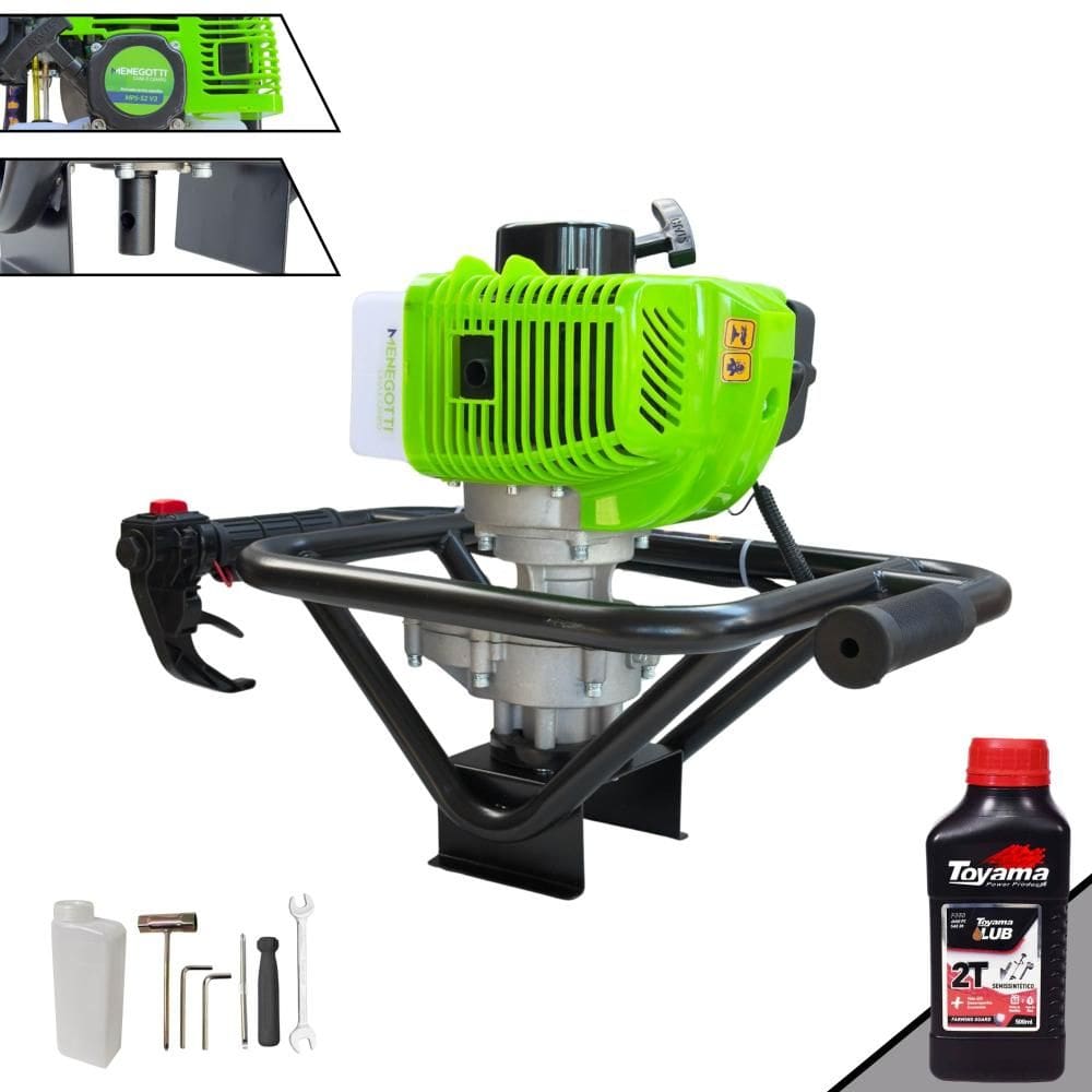 Perfurador de Solo Sem Broca Profissional Menegotti MPS52 À Gasolina 2T 52cc 1,8HP de Potência 9.000rpm Para Plantio e Construção Civil + ÓLEO TOYAMA