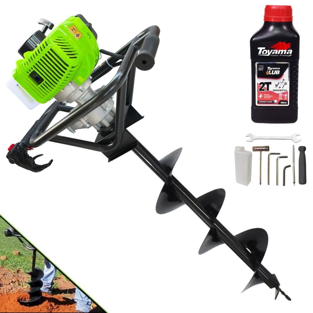Perfurador de Solo Profissional Menegotti MPS52 À Gasolina 52cc 1,8HP de Potência 9.000rpm + Broca 80X20cm Para Construção Civil + ÓLEO TOYAMA 2T