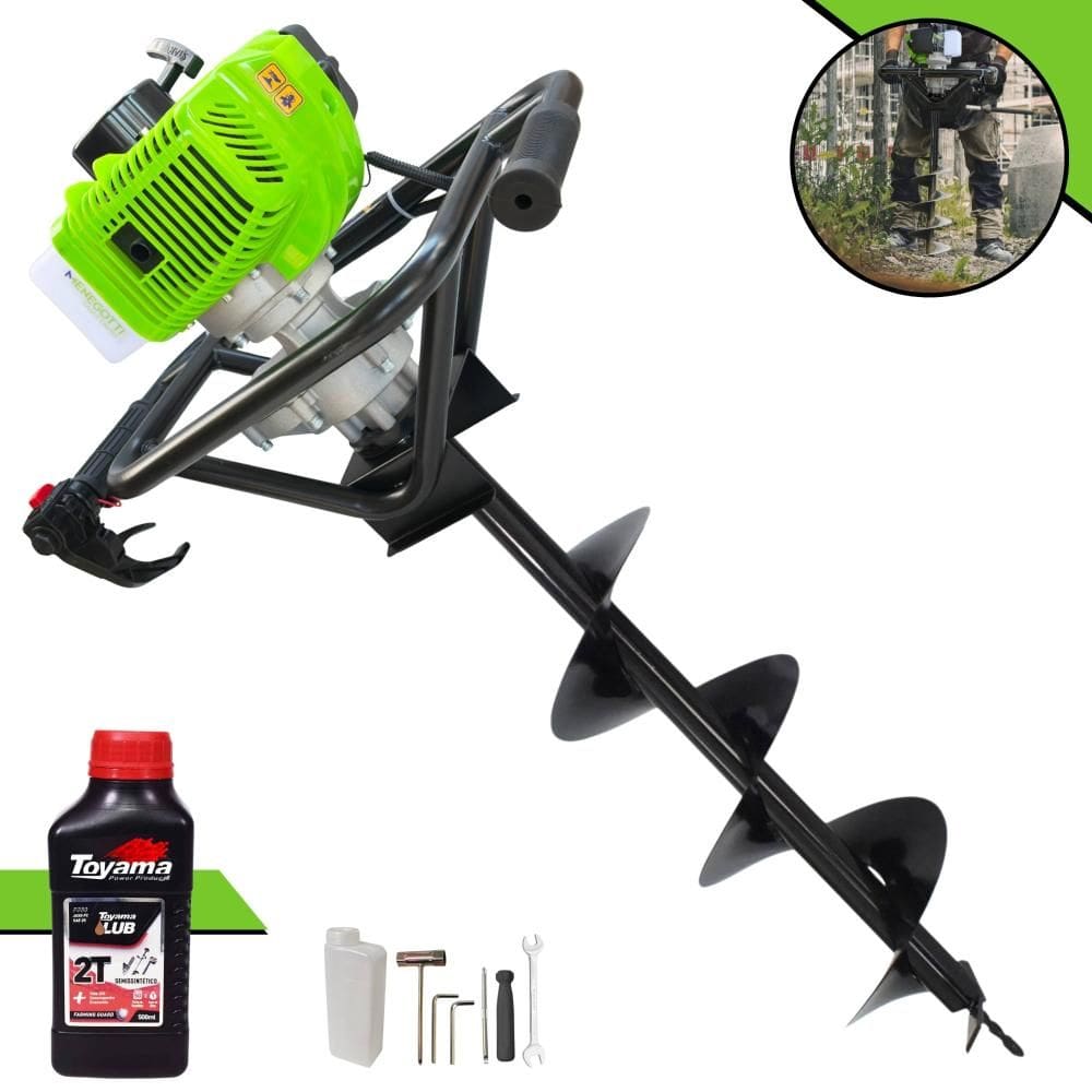 Perfurador de Solo Trado Motorizado Menegotti MPS52 À Gasolina 2T 52cc 1,8HP 9.000rpm + Broca 80x20cm Para Elevação de Cercas + ÓLEO TOYAMA 2T