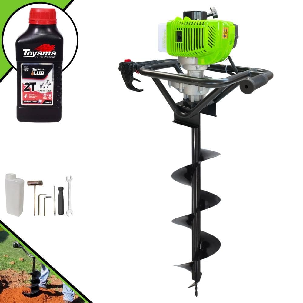 Perfurador de Solo Completo Menegotti MPS52 À Gasolina Motor 2T 52cc 1,8HP de Potência Alta Rotação + Broca 80x20cm + ÓLEO TOYAMA 2T