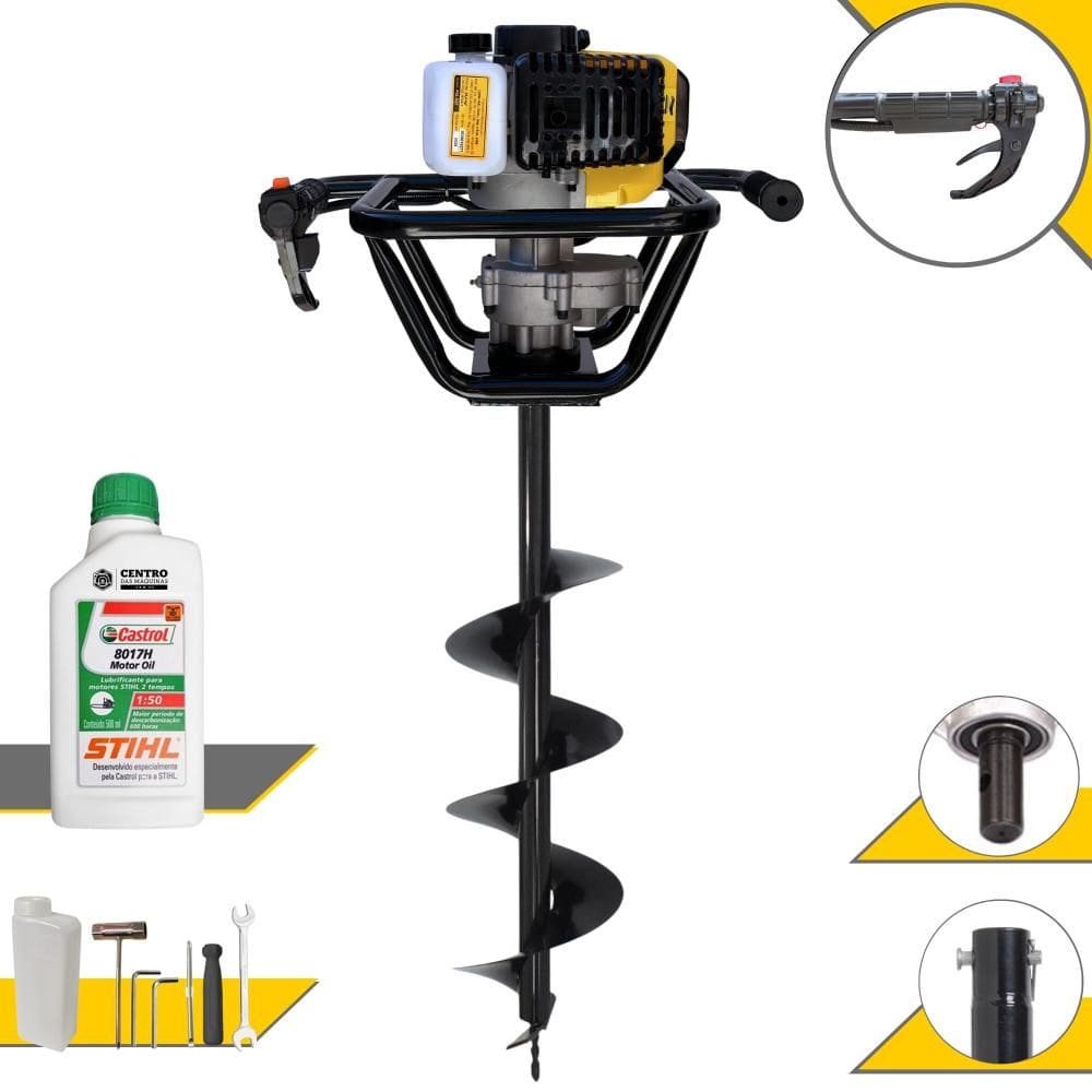 Perfurador Polaca Cavadeira Lynus PSL-517 À Gasolina 2T 52cc 1,8HP 9.000rpm Com Ignição CDI Para Construção Civil Com Broca 80x20cm + ÓLEO STIHL