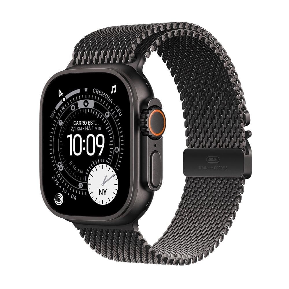Apple Watch Ultra 3 GPS + Cellular - Caixa preta de titânio – 49 mm - Pulseira preta estilo milanês de titânio – G