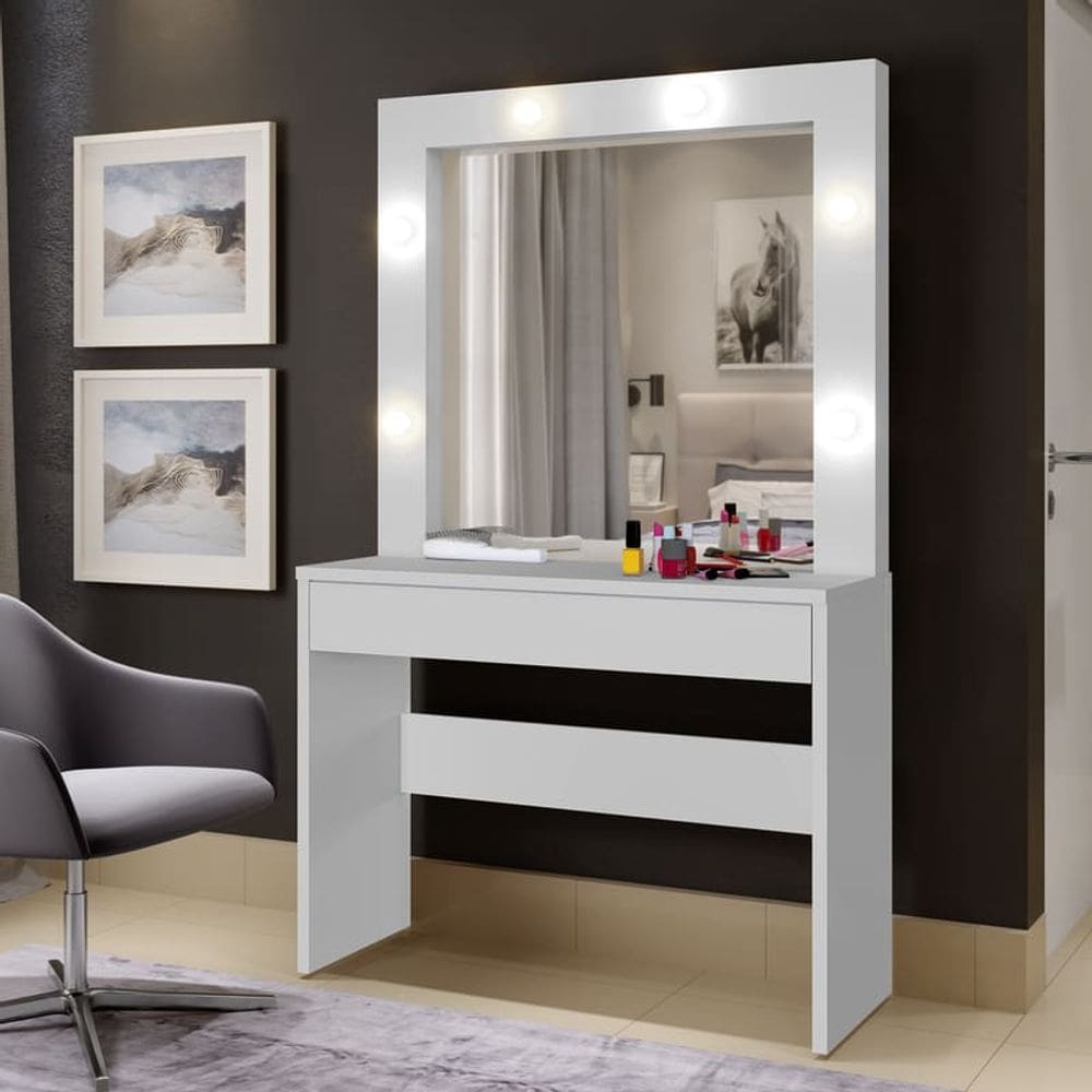 Camarim com 1 Gaveta e LED - Romance-Branco - Mavau Móveis