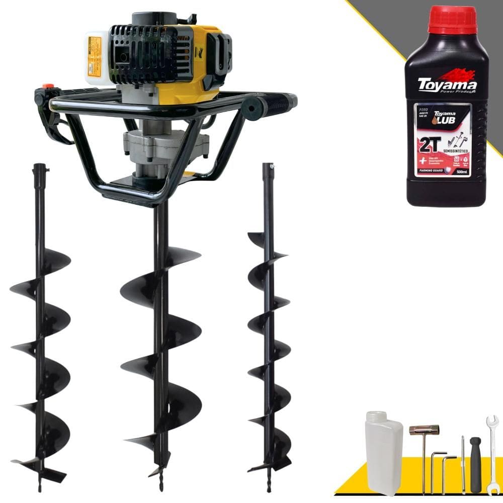 Polaca Cavadeira À Gasolina Lynus PSL517 Motor 2T 52cc 1,8HP 9.000rpm Perfurador de Solo Com 3 Brocas 80x10cm 80x15cm 80x20cm + ÓLEO TOYAMA 2T