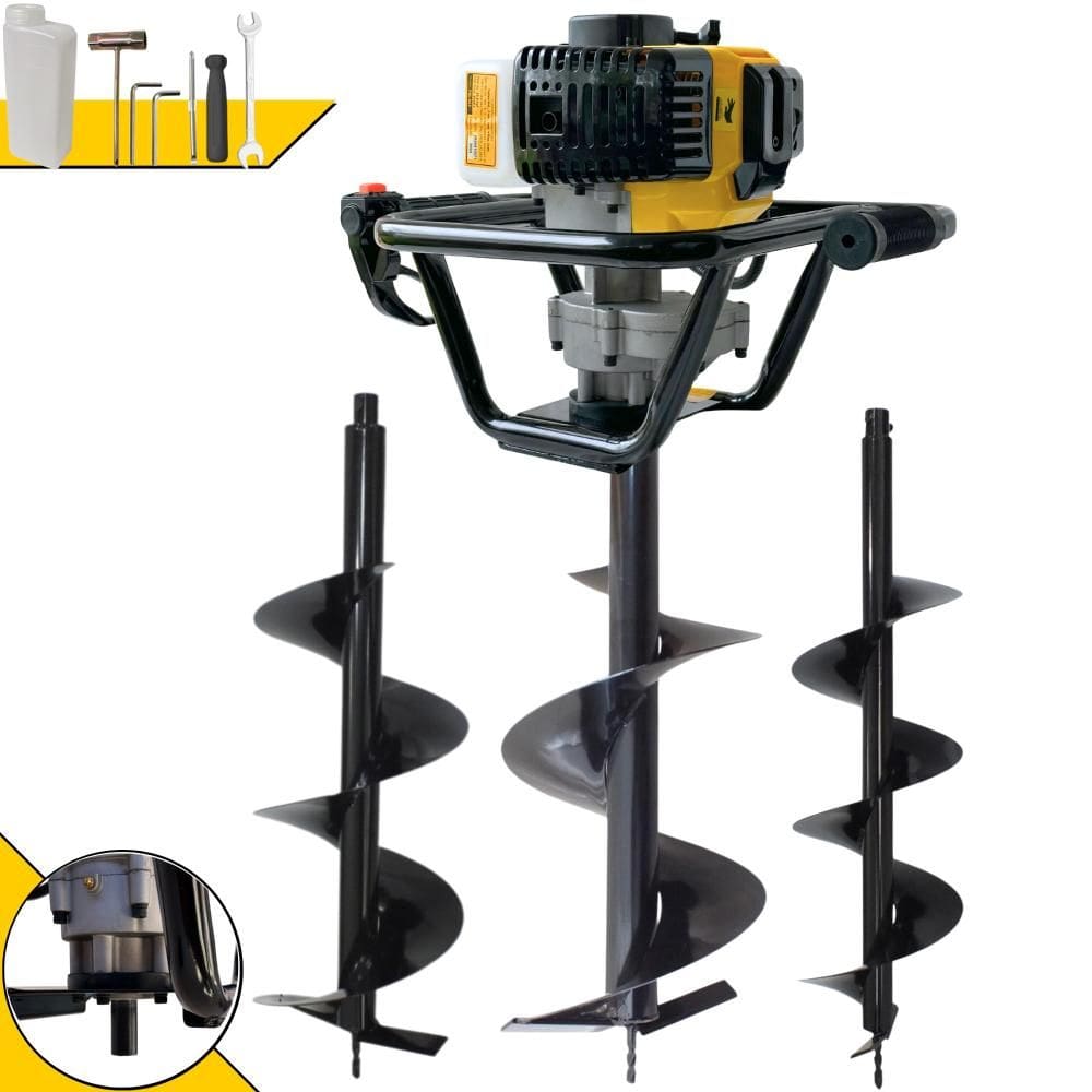Perfurador de Solo Trado Motorizado Lynus PSL517 À Gasolina 2T 52cc 1,8HP 9.000rpm + KIT 3 Brocas 80x20cm, 80x25cm e 80x30cm P/ Elevação de Cercas