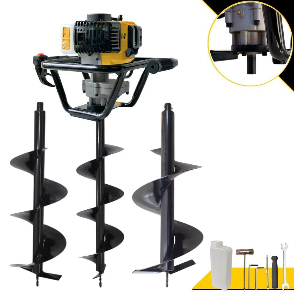 Perfurador Polaca Cavadeira Lynus PSL-517 À Gasolina 2T 52cc 1,8HP Ignição CDI Para Construção Civil Com Kit Brocas 80x20cm, 80x25cm e 80x30cm