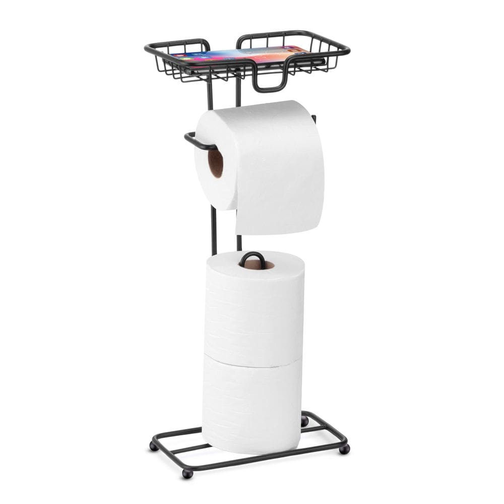 Porta Papel Higiênico De Chão Com Suporte Celular BLACK 2369