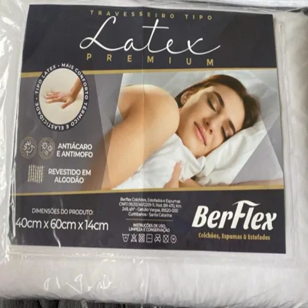 Travesseiro Tipo Latex Espuma HR Berflex 40x60cm Antiacaro Antimofo Suporte para Pescoco