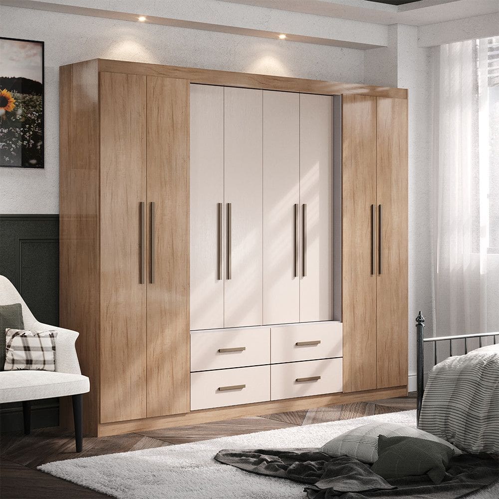 Guarda-Roupa Casal Gigante Lazio 8 Portas 4 Gavetas 12 Prateleiras Corredicas Telescopicas Closet