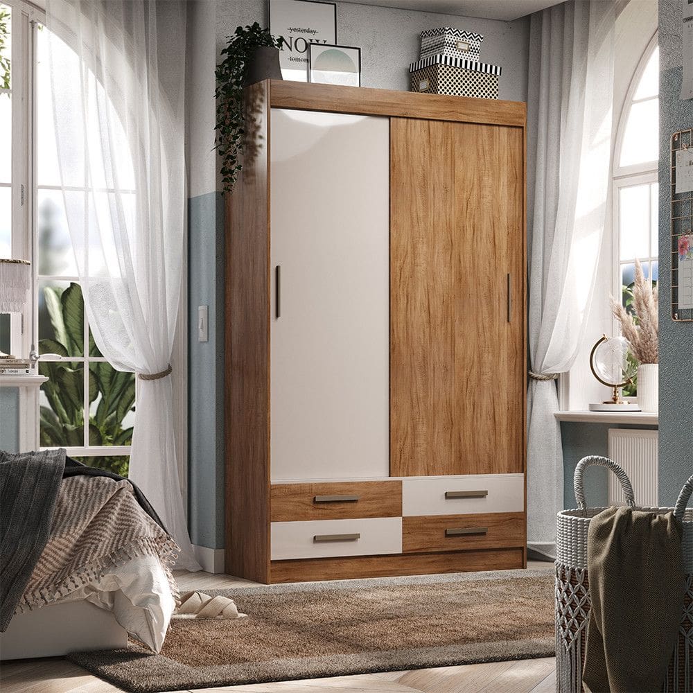 Guarda-Roupa Solteiro 2 Portas de Correr 4 Gavetas Flex Color com Corredicas Telescopicas