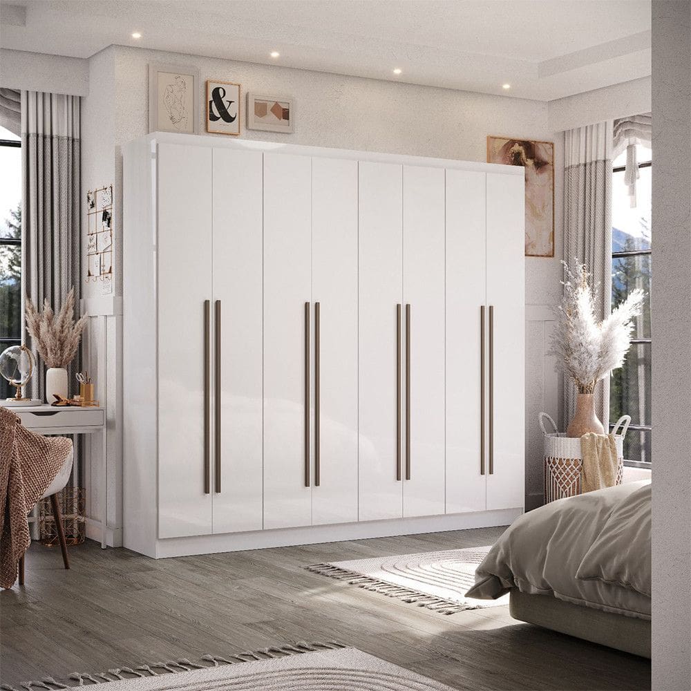 Guarda-Roupa Casal Gigante 8 Portas 2 Gavetas 2,40m com 13 Prateleiras Organizadoras Closet