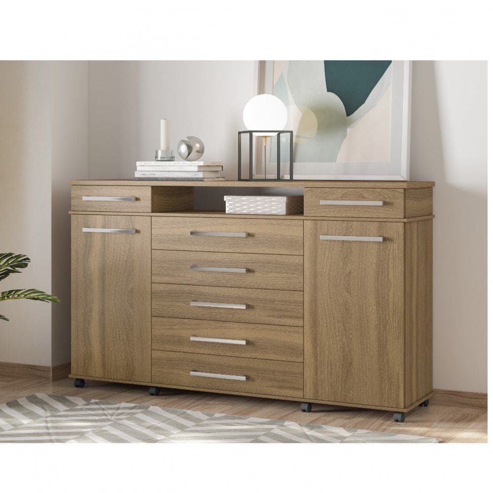 Comoda 7 Gavetas 2 Portas com Rodizios London Demobile