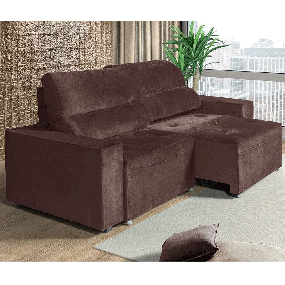 Sofa Reclinavel 3 Lugares 2,10m Austria New Tecido Veludo Encosto 4 Posicoes Espuma D23 Certificada