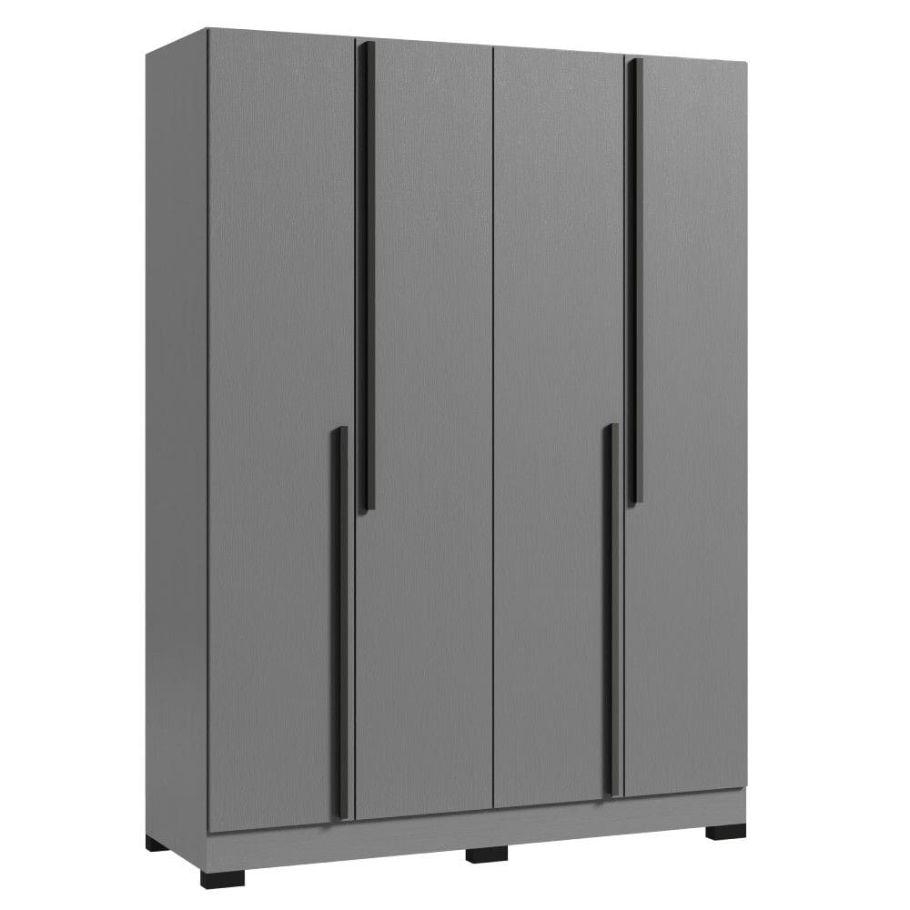 Guarda-Roupa Casal 4 Portas 2 Gavetas com Corredicas Telescopicas Design Moderno Cores Off White / Grafite