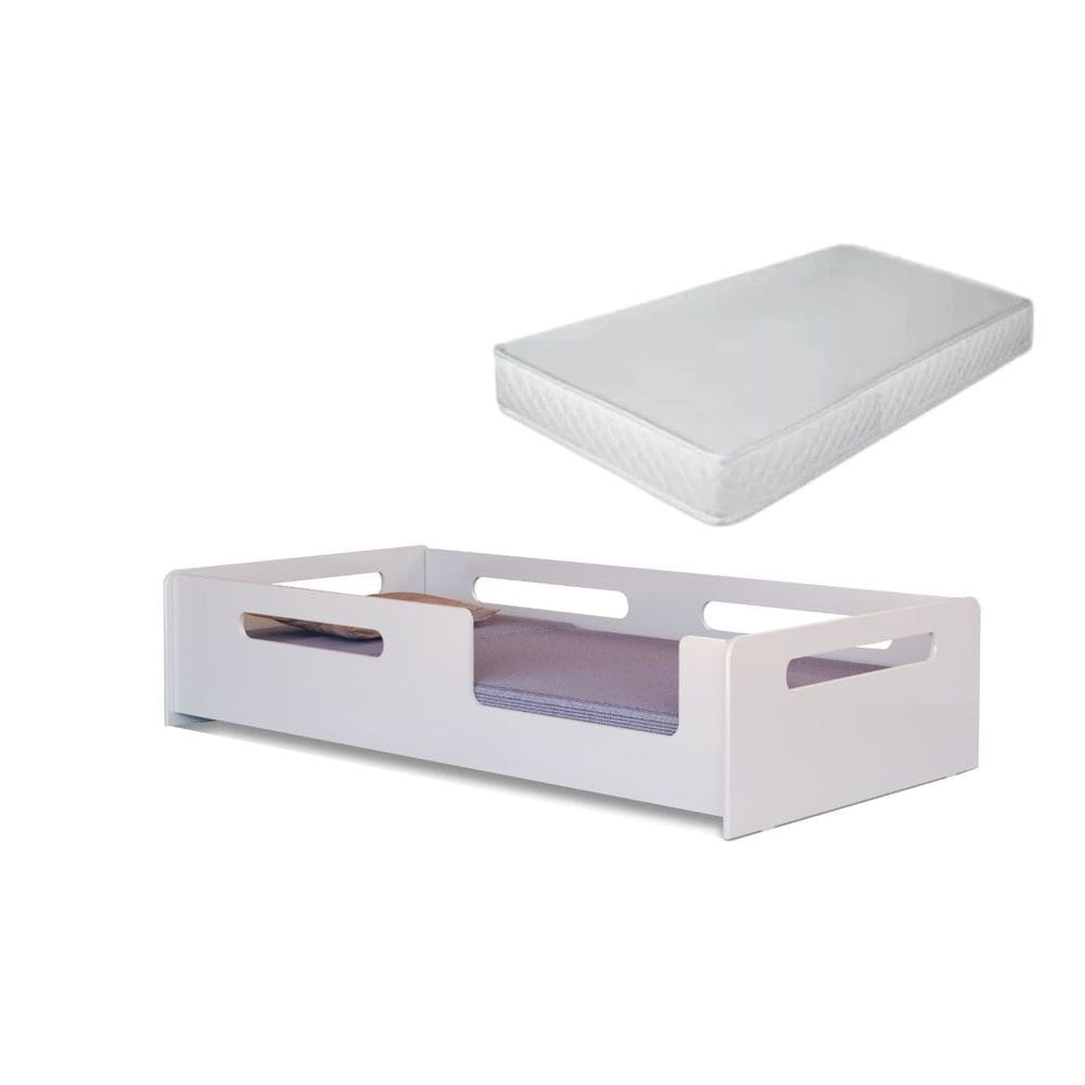 Cama Montessoriana Infantil Solteiro Branca com Proteção Segura E Colchão