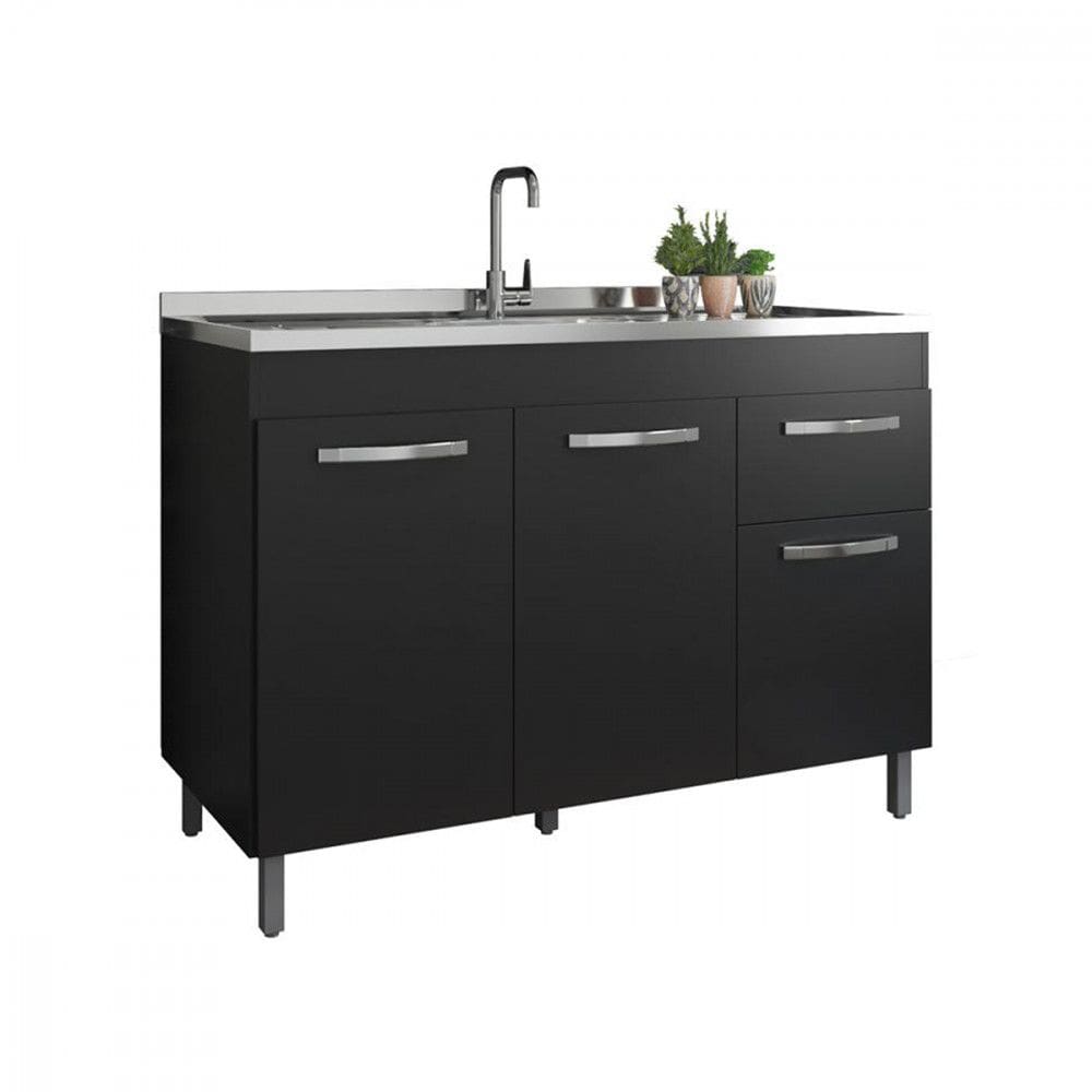 Balcao 1,19 Para Pia Home 3 Portas 1 Gaveta MDP 120cm Fiorello