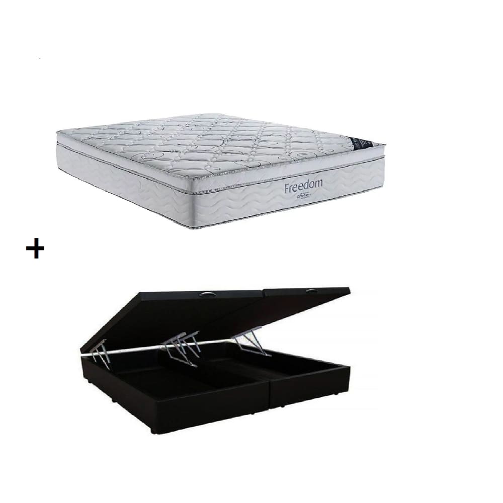 Cama Box Baú Queen Bipartido Preto Colchão Freedom Molas Ensacadas 158x198 - Ortobom