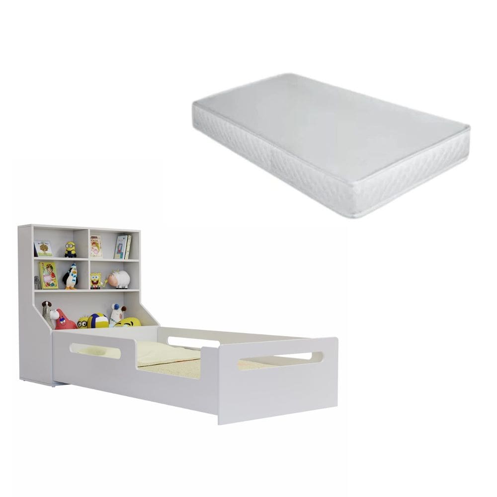 Cama Infantil Solteiro Montessori com Cabeceira Para Brinquedo e Colchão