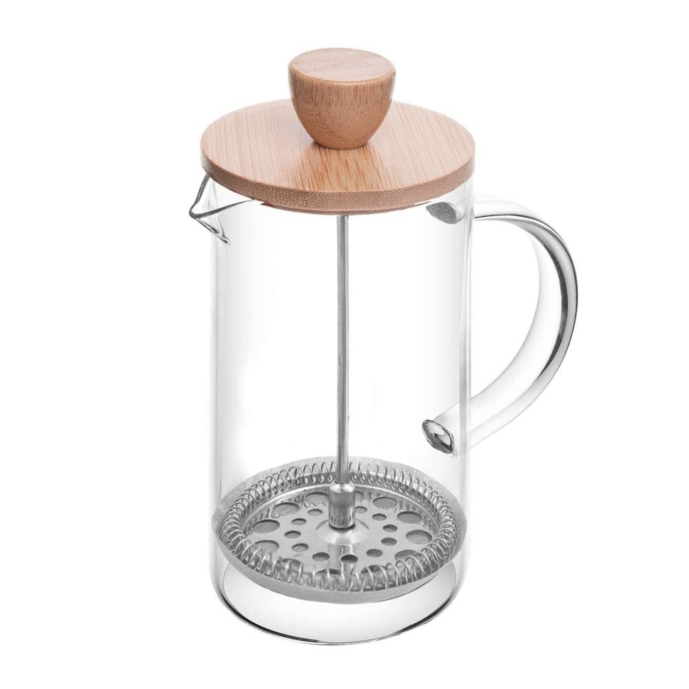 Cafeteira Prensa Francesa de Vidro C/Tampa de Bambu e Prensa Aço Inox 600ml Wolff