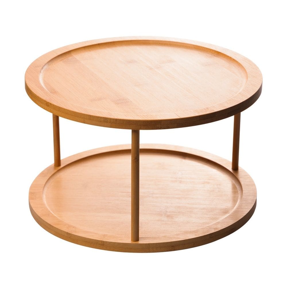 Organizador de Bancada Giratório Redondo C/2 Andares de Bambu 18,5x30cm Lyor