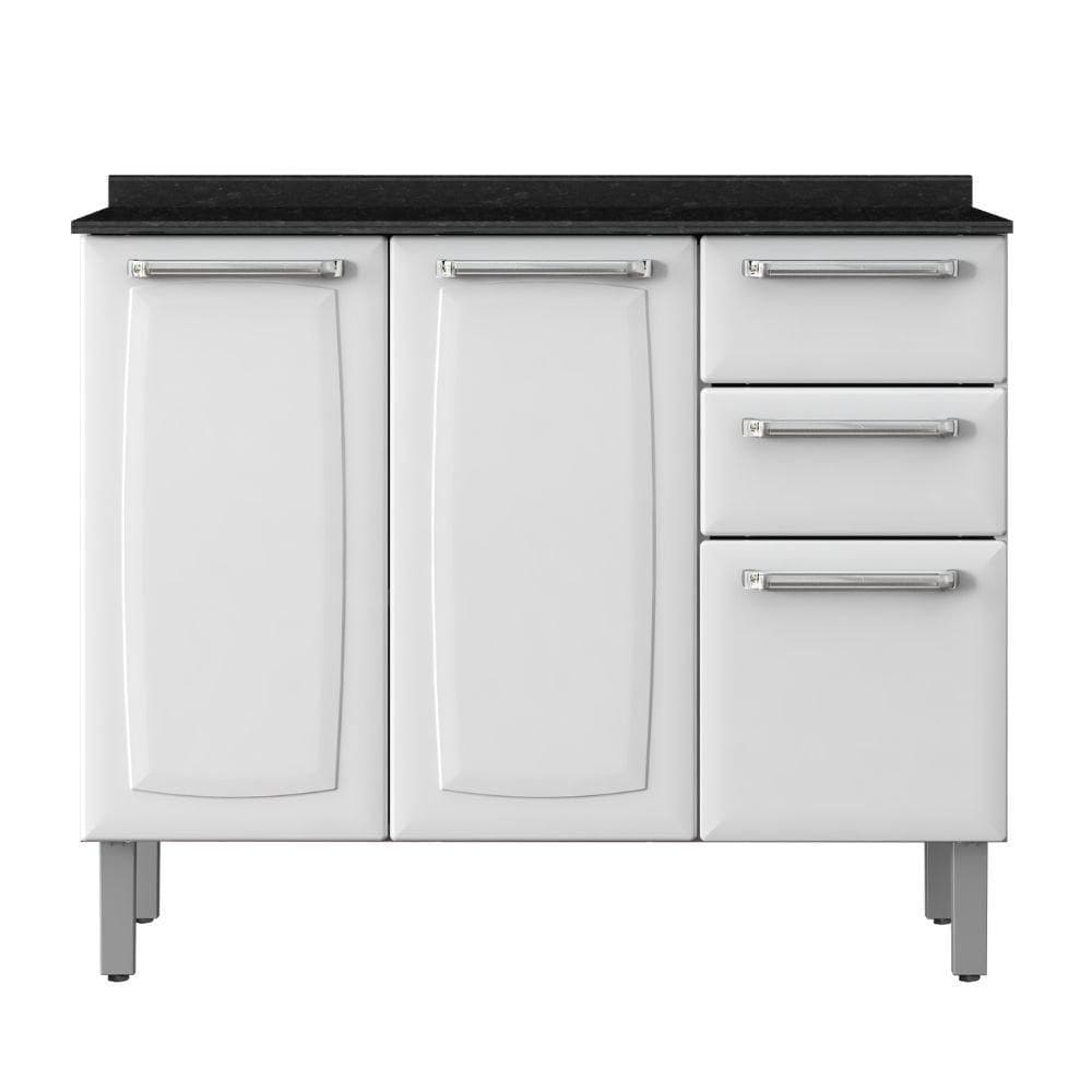 Balcão de Cozinha em Aço 3 Portas 2 Gavetas Branco Luce