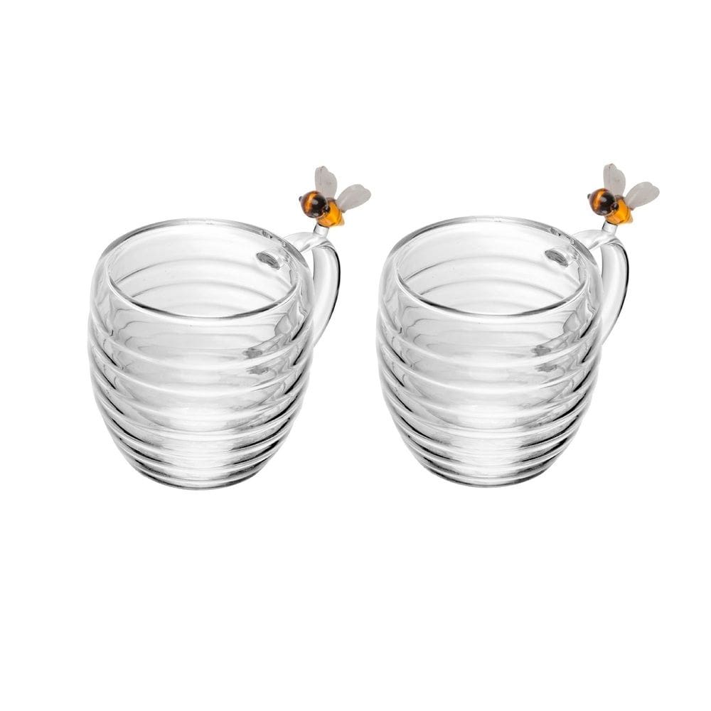 Cj 2 Xícaras P/Café de Vidro C/Parede Dupla Lovely Bee 80ml Lyor