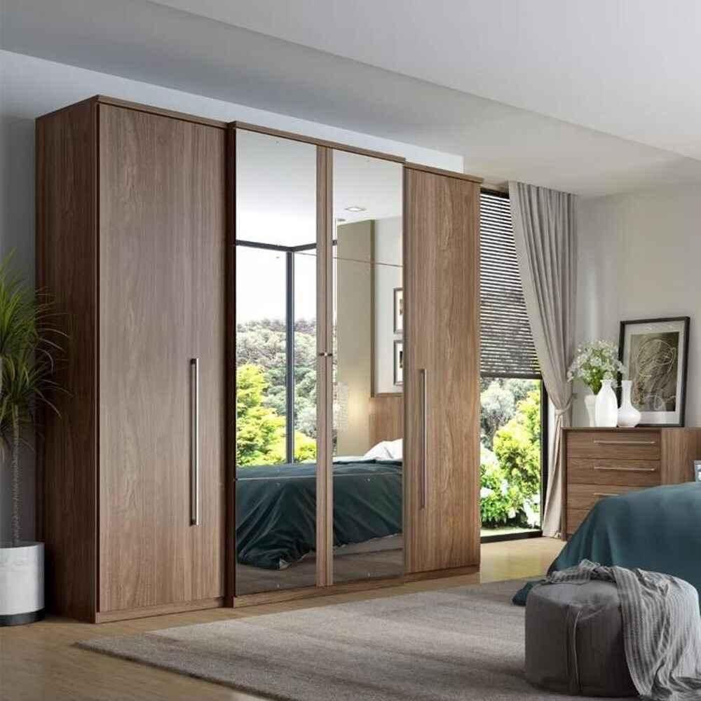 Guarda-Roupa Casal THB Splendore Plus Glass, 4 Portas de Bater com Espelho, Carvalho Sensitive, 181 cm