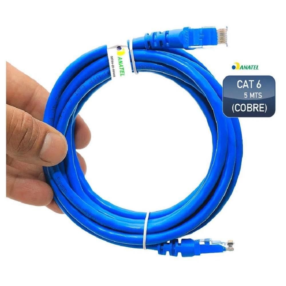 Cabo de Rede Ethernet Lan Rj45 CAT 6 Utp Azul - 5 Metros