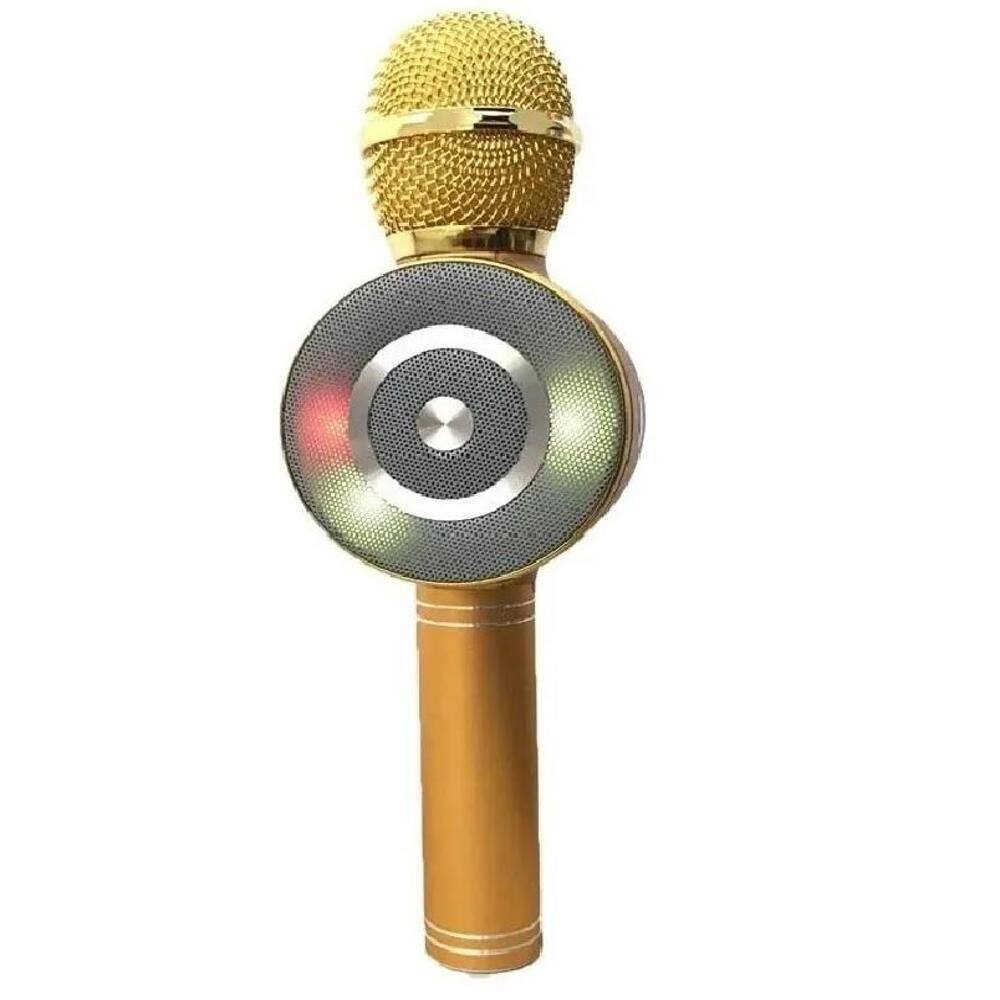Microfone Karaokê Bluetooth Sd Usb Com 4 Efeitos De Voz Ws-669 Dourado
