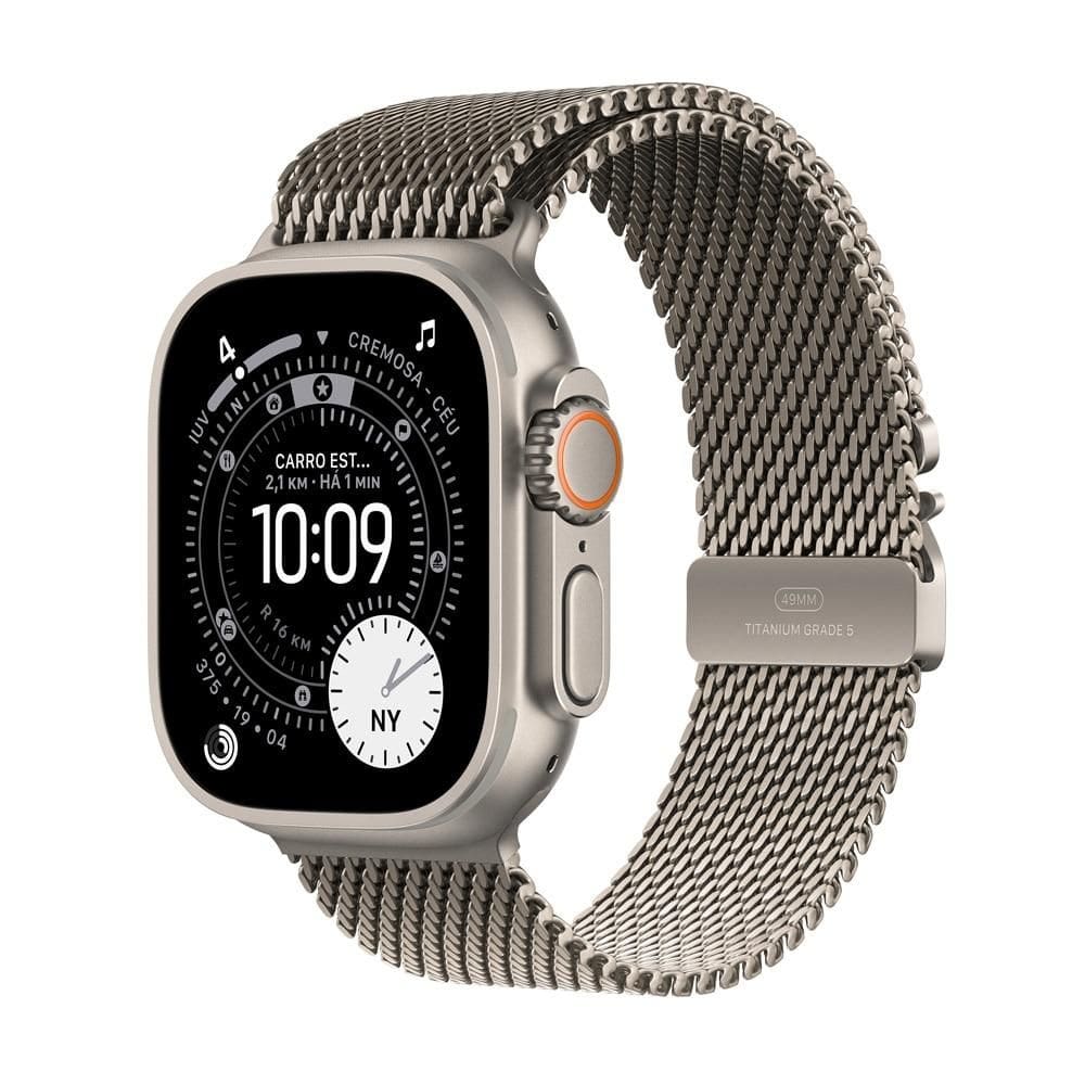 Apple Watch Ultra 3 GPS + Cellular - Caixa natural de titânio – 49 mm - Pulseira natural estilo milanês de titânio – M