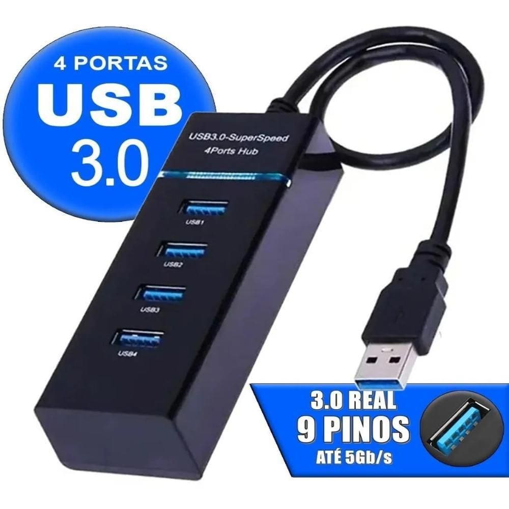 HUB USB 3.0 com 4 Portas e Led Indicador Exbom UH-30