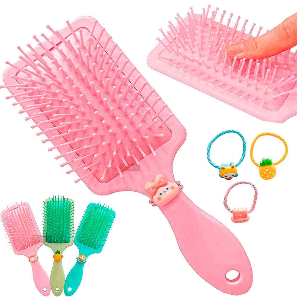 Escova Raquete Mágica Para Desembaraçar Cabelos Cacheado Liso Crespo Ondulado Pente Almofada Massageadora + Elastico