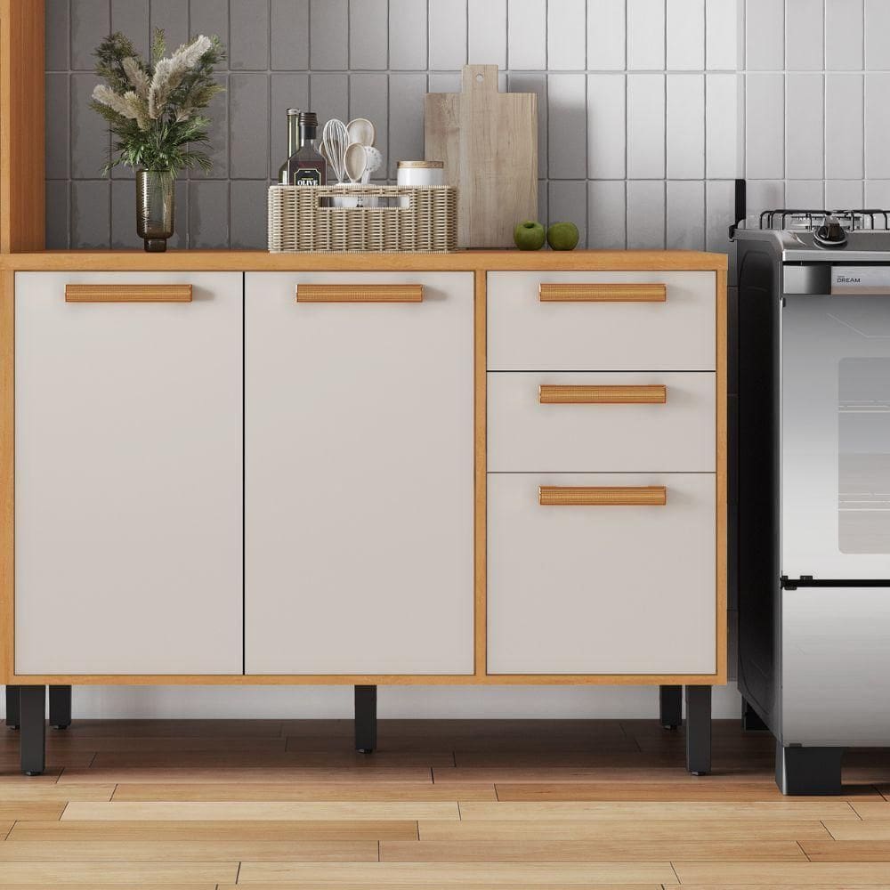 Balcão de Cozinha 3 Portas 2 Gavetas Cinamomo/Off White Napoles