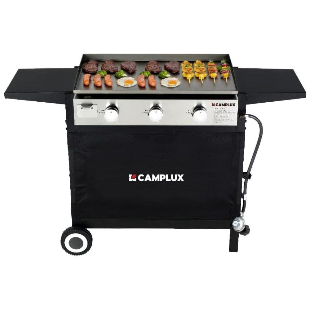 Churrasqueira a Gás 33.000 BTU com 3 Queimadores e Mesas Laterais em Aço Inoxidável, CAMPLUX ENJOY OUTDOOR LIFE FMGG303B, Preto