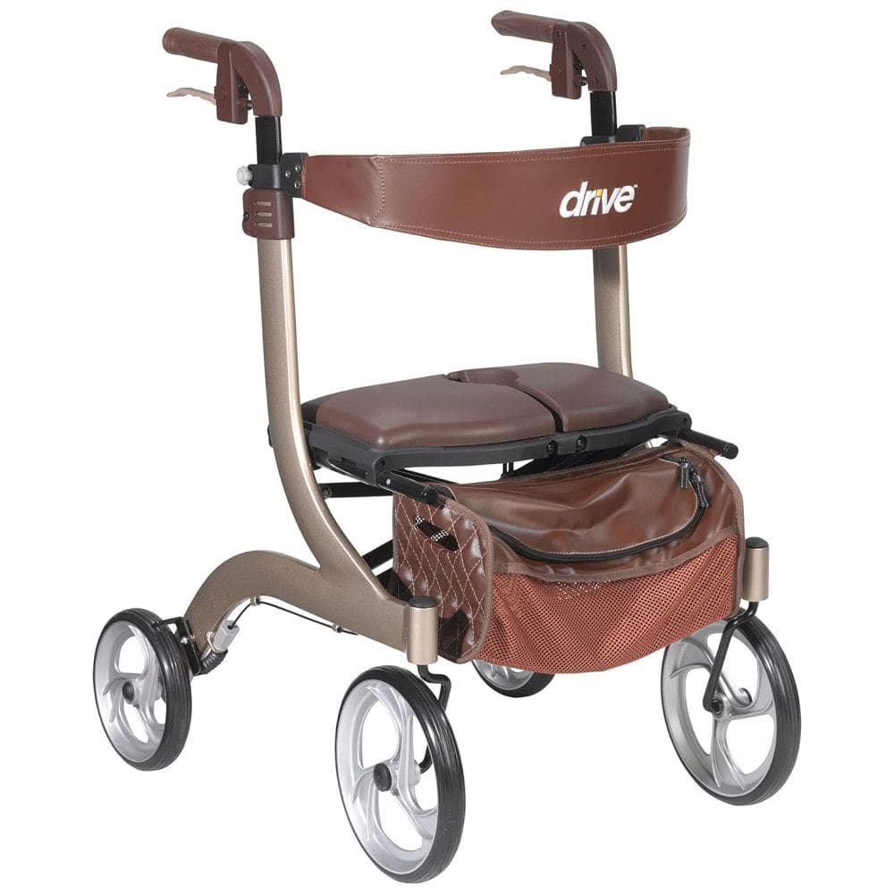 Andador Adulto Idoso com Apoio de Braço, Assento Acolchoado e Cesto, Suporta até 136 kg, DRIVE MEDICAL RTL10266CH HS, Marrom