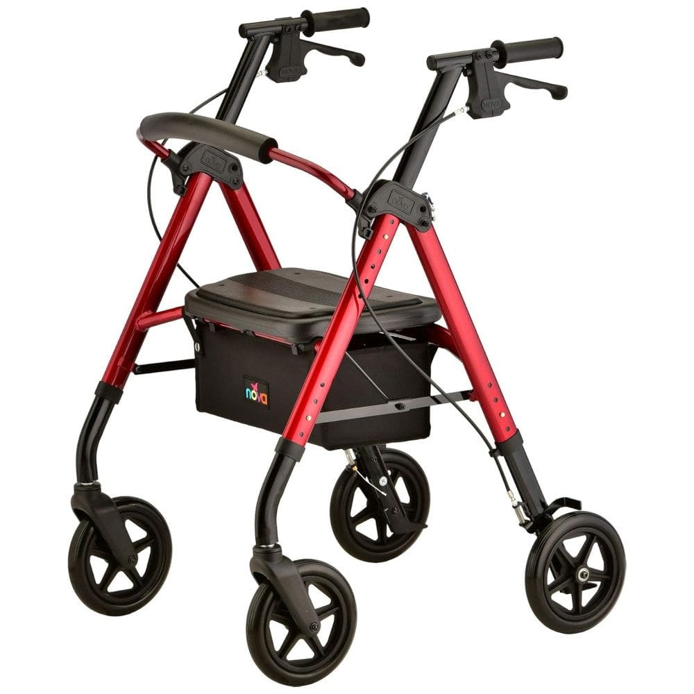 Andador Adulto Idoso com Apoio de Braço, Assento Acolchoado e Cesto, Suporta até 158 kg, NOVA MEDICAL PRODUCTS 4262RD, Vermelho