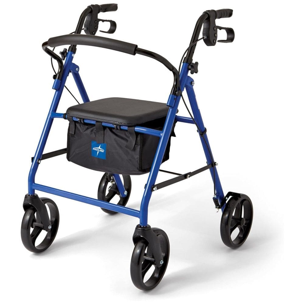 Andador Adulto Idoso com Apoio de Braço, Assento Acolchoado e Cesto, Suporta até 158 kg, MEDLINE MDS86850EBS8, Azul