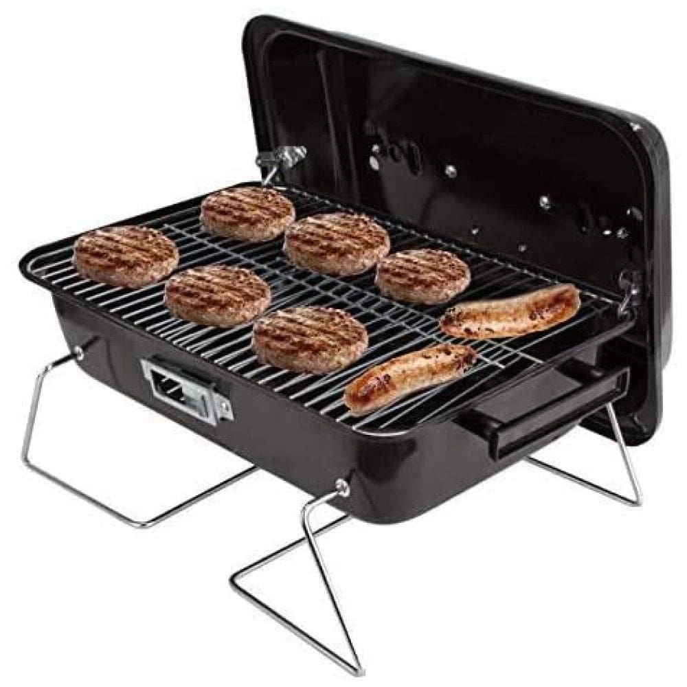 Churrasqueira a Carvão Portátil Serve Até 4 Porções, Aço Inox, DUKE GRILLS, Preto