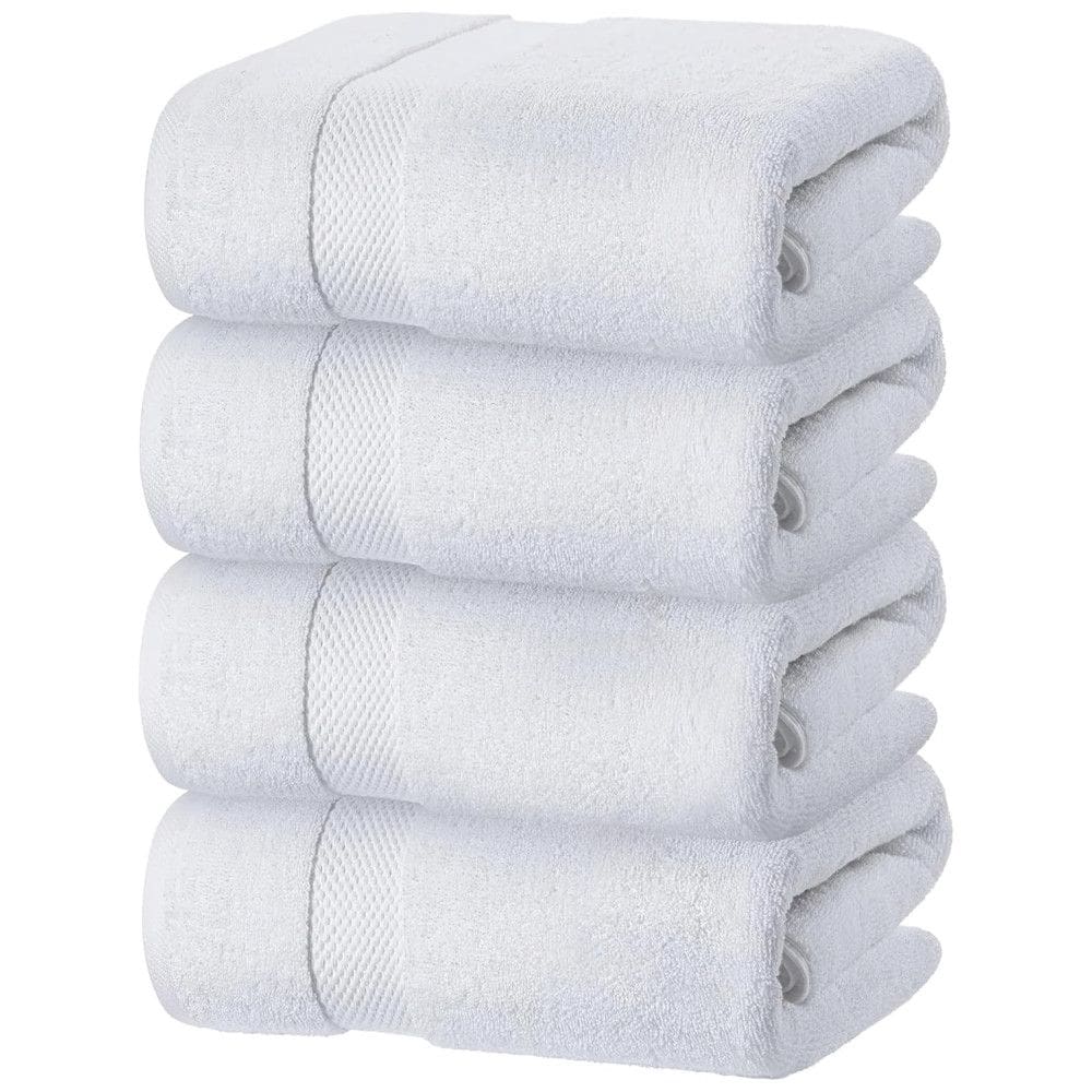 Kit Toalhas de Banho, Ultra Macias de Algodão 700GSM com 4 Peças para Banheiro, Natação, Spa, Hotel e Academia, White Classic