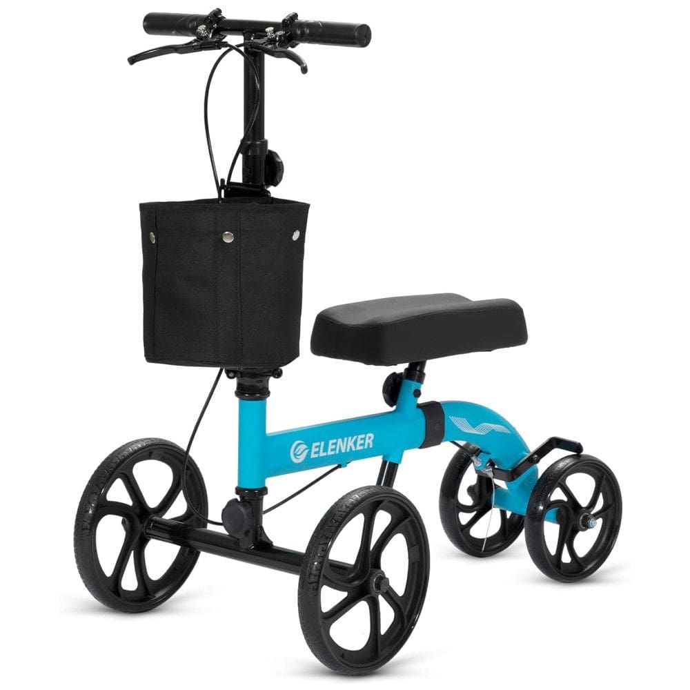 Andador 4 Rodas Dobrável com Cesta e Apoio para Joelho Ideal para Lesões Suporta 136kg, ELENKER, Azul
