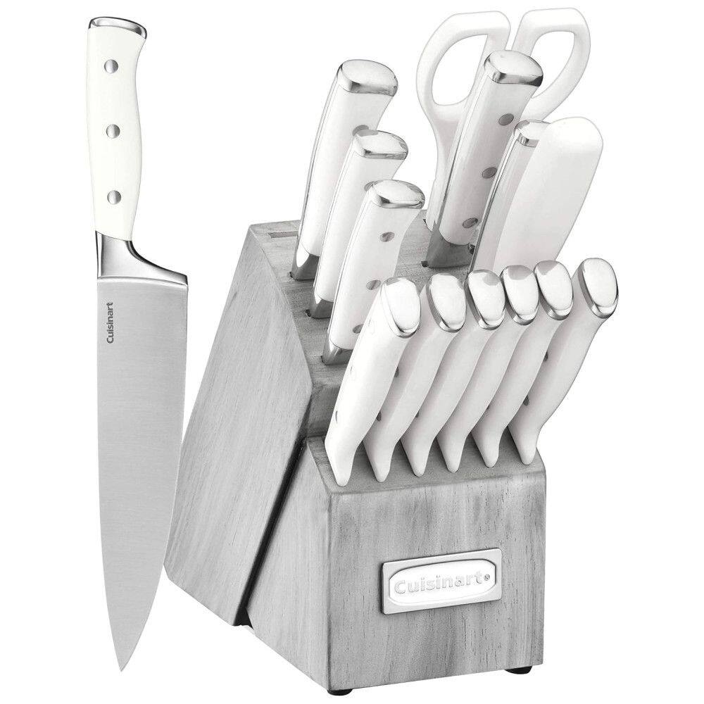 C77WTR 15P Conjunto de Facas em Aço Inoxidável com Bloco de Bancada, 15 Peças, CUISINART, Branco