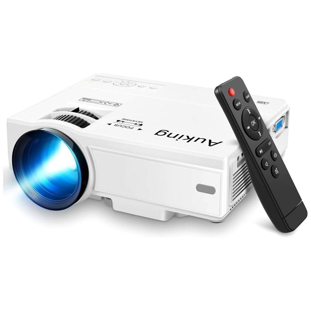 Mini Projetor Full HD 1080P com Entrada HDMI, VGA, USB, AV, Notebook e Smartphone, 110v, AUKING M8 F, Branco