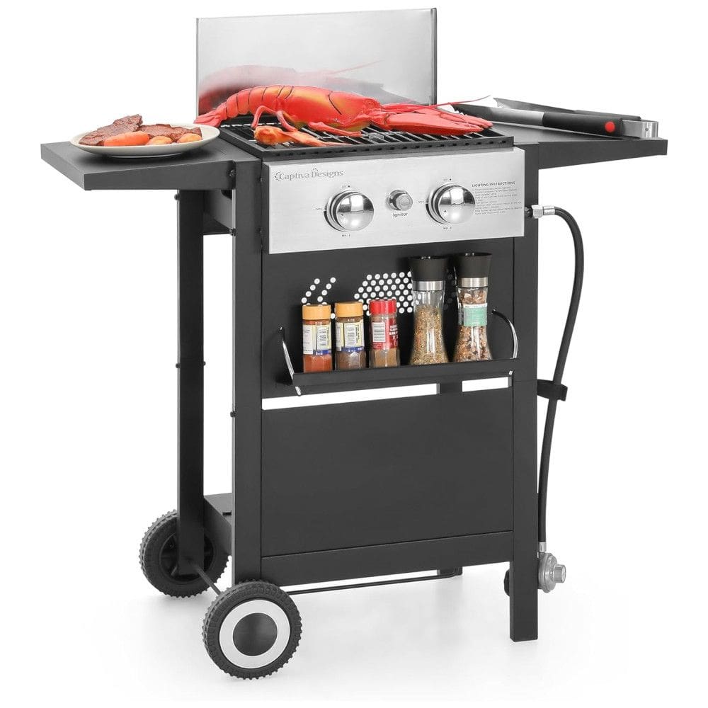 Churrasqueira a Gás 20.000 BTU com 2 Queimadores em Aço Inoxidável, CAPTIVA DESIGNS, Preto
