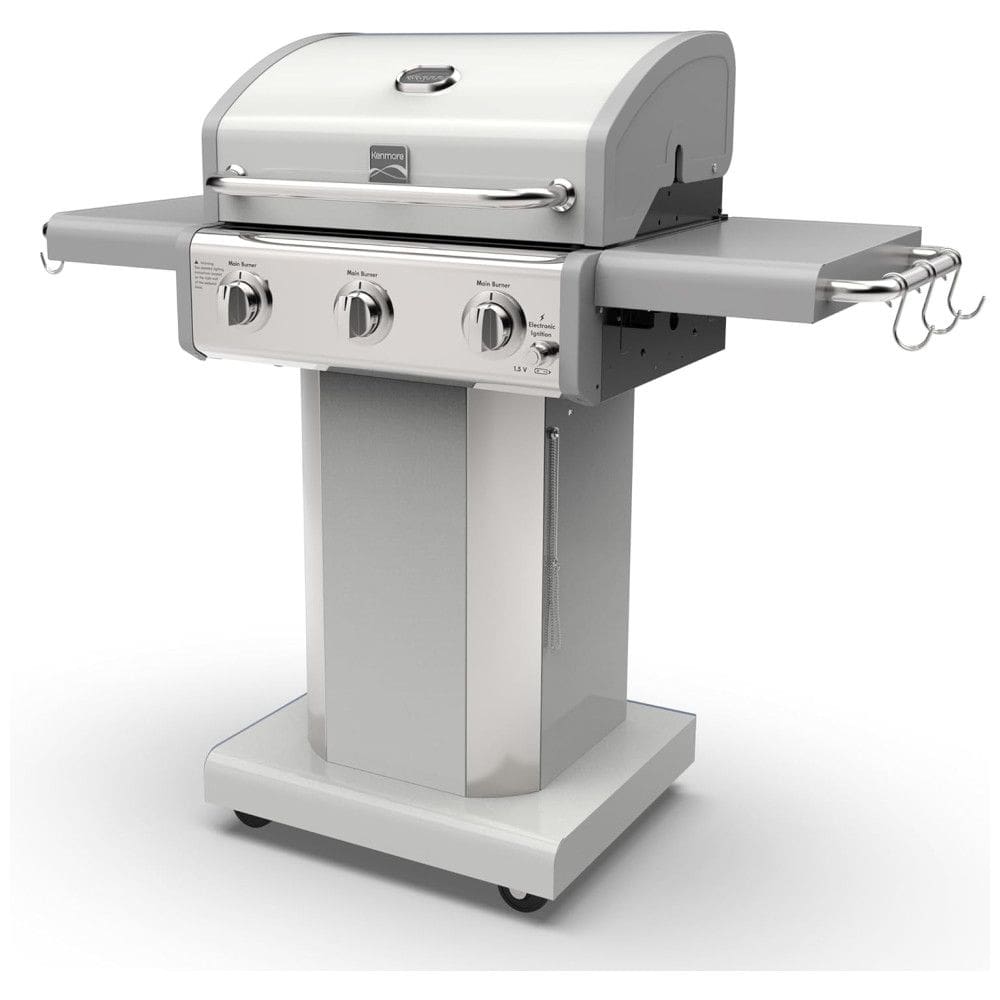 Churrasqueira a Gás 30.000 BTU com 3 Queimadores e Mesas Laterais em Aço Inoxidável, Branca, KENMORE PG A4030400LD PE, Branco