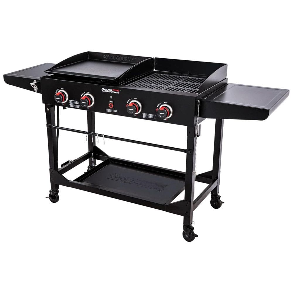 Churrasqueira a Gás 60.000 BTU com 4 Queimadores e Mesas Laterais em Aço Inoxidável, ROYAL GOURMET GD402, Preto